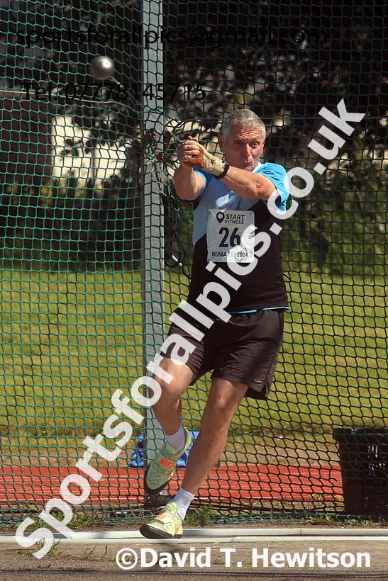 Mens hammer, 2024 NE Masters Track and Field Champs., Monkton Stadium, Jarrow.  Photo: David T. Hewitson/Sports for All Pics